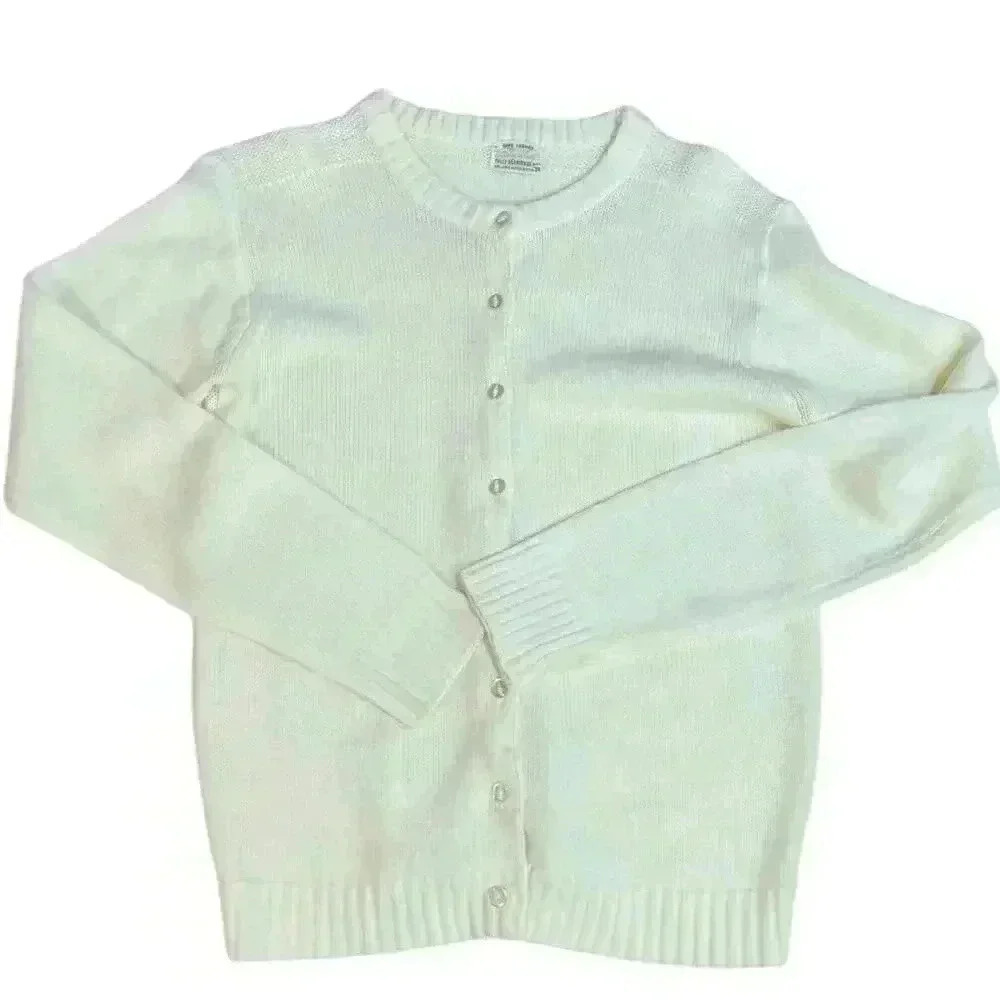 Vintage 100% Acrylic Button Down Cardigan Creamy Ivory Opaque Flat Buttons Sz 38